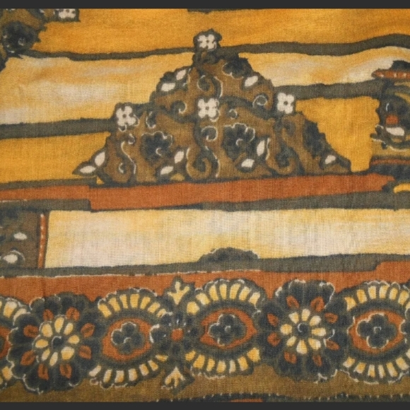 Vintage Floral Pyramid Scarf Black Tan Gold Brown - Picture 7 of 8